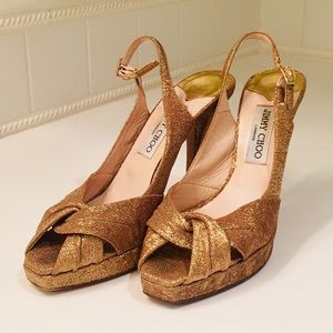 gold lamé jimmy choo slingback heels